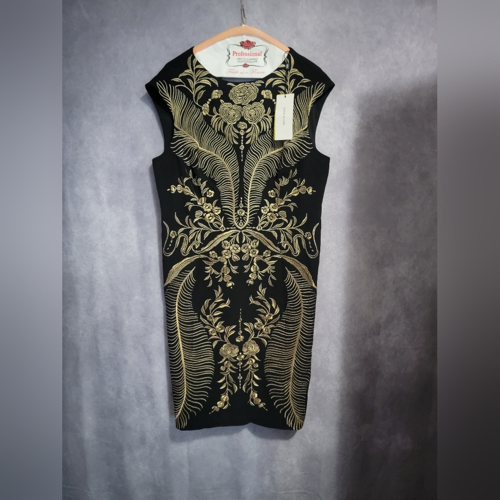 Karen Millen Black and Gold Embroidered Dress